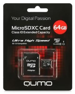 Карта памяти Micro SDXC 64Gb class 10 UHS I QM64GMICSDXC10U1 SD adapter Qumo