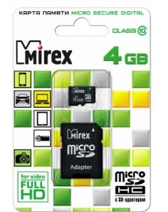 Карта памяти Micro SDHC 4GB Class 10 13613 AD10SD04 адаптер SD Mirex