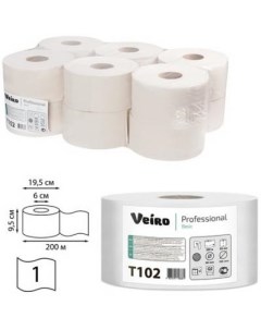 Бумага туалетная 200 м Система T2 комплект 12 шт Basic T102 Veiro professional