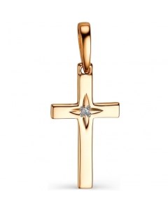 Крестик с 1 бриллиантом из красного золота Костромская ювелирная фабрика "алькор"
