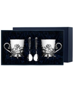 Набор чашек чайных Цветочная ложки из серебра 4 предмета Фабрика серебра "аргента"