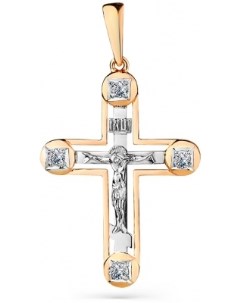 Крестик с 4 бриллиантами из комбинированного золота Мастер бриллиант