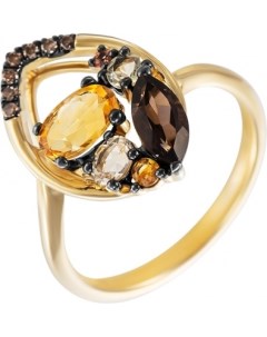 Кольцо с бриллиантами сапфиром кварцами раухтопазами и цитринами из желтого золота Джей ви