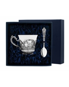 Набор чашка чайная Королевская охота ложка из серебра Фабрика серебра "аргента"