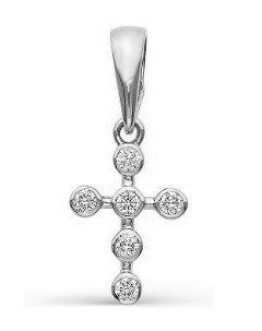 Крестик с 6 бриллиантами из белого золота Мастер бриллиант