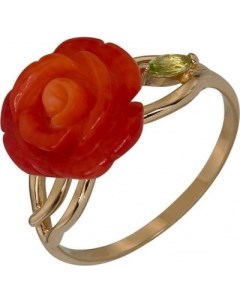Кольцо Цветок с кораллом и хризолитом из красного золота Aloris