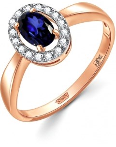 Кольцо с сапфиром и бриллиантами из красного золота Newgold