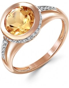Кольцо с цитрином и фианитами из красного золота Newgold