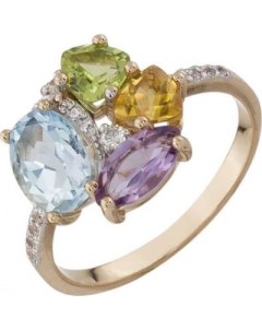 Кольцо с россыпью цветных камней из красного золота Aloris