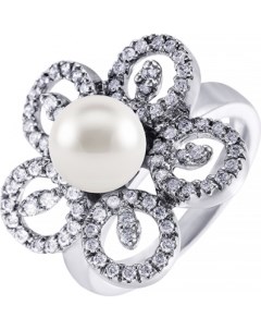 Кольцо Цветок с бриллиантами жемчугом из белого золота Джей ви