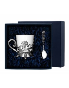 Набор чашка чайная Цветочная ложка из серебра Фабрика серебра "аргента"