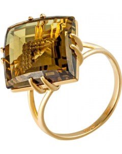 Кольцо с кварцем и фианитами из жёлтого золота Aloris