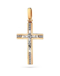 Крестик с 12 бриллиантами из комбинированного золота Мастер бриллиант