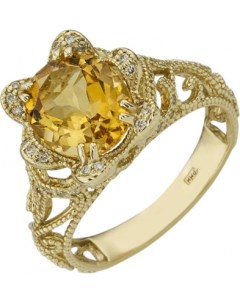 Кольцо с цитрином и бриллиантами из жёлтого золота Aloris