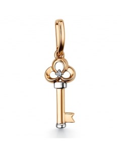 Подвеска Ключ с 1 бриллиантом из красного золота Костромская ювелирная фабрика "алькор"