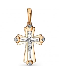 Крестик с 4 бриллиантами из красного золота Костромская ювелирная фабрика "алькор"