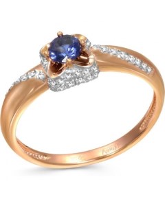 Кольцо с корундом и бриллиантами из красного золота Newgold