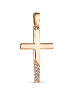 Крестик с 11 бриллиантами из красного золота Костромская ювелирная фабрика "алькор"
