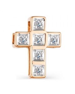 Крестик с 6 бриллиантами из красного золота Костромская ювелирная фабрика "алькор"