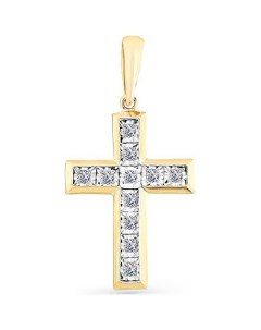 Крестик с 11 бриллиантами из жёлтого золота Мастер бриллиант
