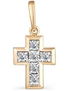 Крестик с 6 бриллиантами из красного золота Мастер бриллиант