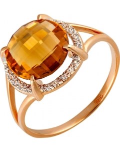 Кольцо с цитрином и фианитами из красного золота Aloris