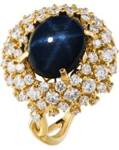 Кольцо с сапфиром и бриллиантами из жёлтого золота 750 пробы Maxim demidov
