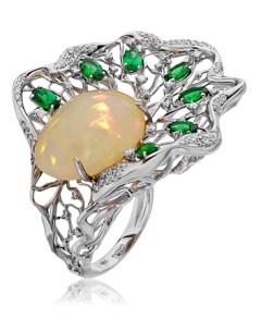 Кольцо с опалом тсаворитами и бриллиантами из белого золота Maxim demidov