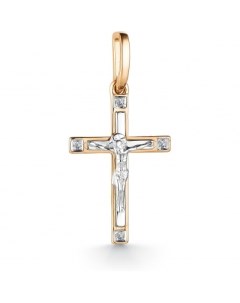 Крестик с 4 бриллиантами из красного золота Костромская ювелирная фабрика "алькор"
