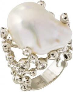 Кольцо с жемчугом сапфирами и бриллиантами из белого золота Maxim demidov