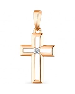 Крестик с 1 бриллиантом из красного золота Костромская ювелирная фабрика "алькор"
