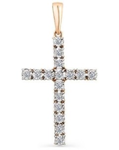 Крестик с 16 бриллиантами из красного золота Мастер бриллиант