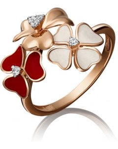Кольцо с эмалью и фианитами из красного золота Platina jewelry