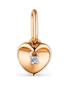 Подвеска Сердце с 1 бриллиантом из красного золота Костромская ювелирная фабрика "алькор"