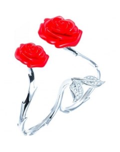 Кольцо Розы на два пальца с пластиком и фианитами из серебра Element47
