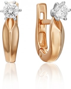 Серьги с 2 бриллиантами из комбинированного золота Platina jewelry