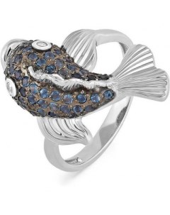 Кольцо Рыба с сапфирами и бриллиантами из белого золота Kabarovsky