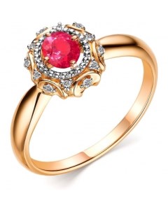 Кольцо с рубином и бриллиантами из красного золота Костромская ювелирная фабрика "алькор"