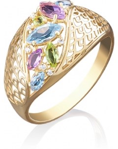 Кольцо с россыпью цветных камней из жёлтого золота Platina jewelry