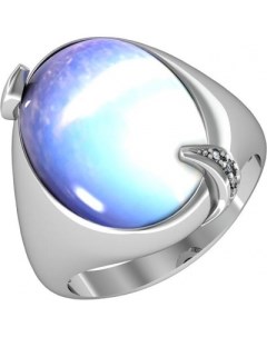 Кольцо с фианитами и лунным камнем из серебра Приволжский ювелир