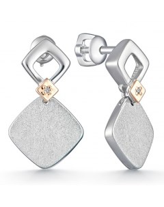 Серьги с 2 бриллиантами из серебра и золота Костромская ювелирная фабрика "алькор"