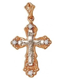 Крестик с 4 бриллиантами из красного золота Мастер бриллиант
