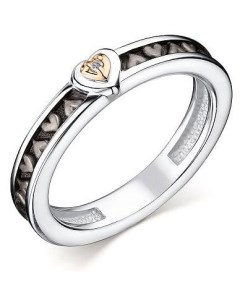 Кольцо Сердечко с 1 бриллиантом из серебра и золота Костромская ювелирная фабрика "алькор"