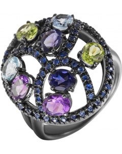 Кольцо с россыпью цветных и драгоценных камней из чёрного золота Джей ви