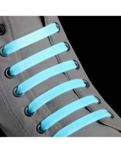 Набор шнурков для обуви 6 шт силиконовые плоские светящиеся в темноте 13 мм 9 см цвет голубой Onlitop
