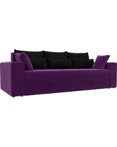 Диван еврокнижка Майами микровельвет фиолетовый подушки черные Мебелико