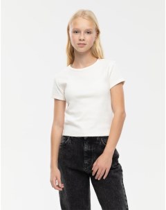 Молочная базовая футболка в рубчик для девочки Gloria jeans