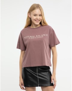 Коричневая футболка oversize с вышивкой Natural balance Gloria jeans