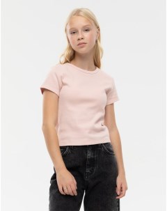 Розовая базовая футболка в рубчик для девочки Gloria jeans