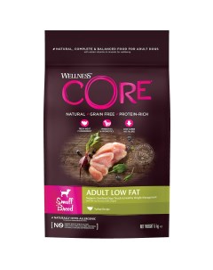 Корм со сниженным содержанием жира из индейки с курицей для взрослых собак мелких пород 1 5 кг Wellness core